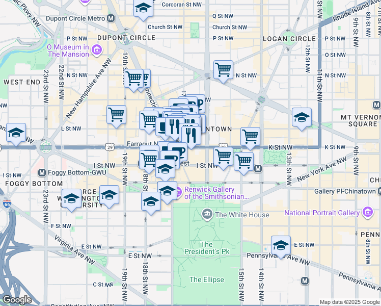 map of restaurants, bars, coffee shops, grocery stores, and more near 101 Independence Avenue Southeast in Washington