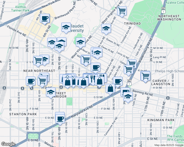 map of restaurants, bars, coffee shops, grocery stores, and more near 101 Independence Avenue Southeast in Washington