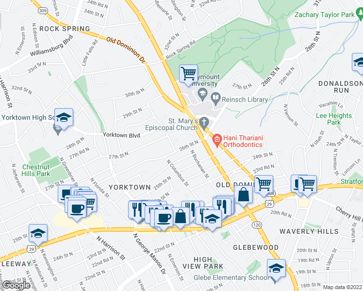 map of restaurants, bars, coffee shops, grocery stores, and more near 101 Independence Avenue Southeast in Washington