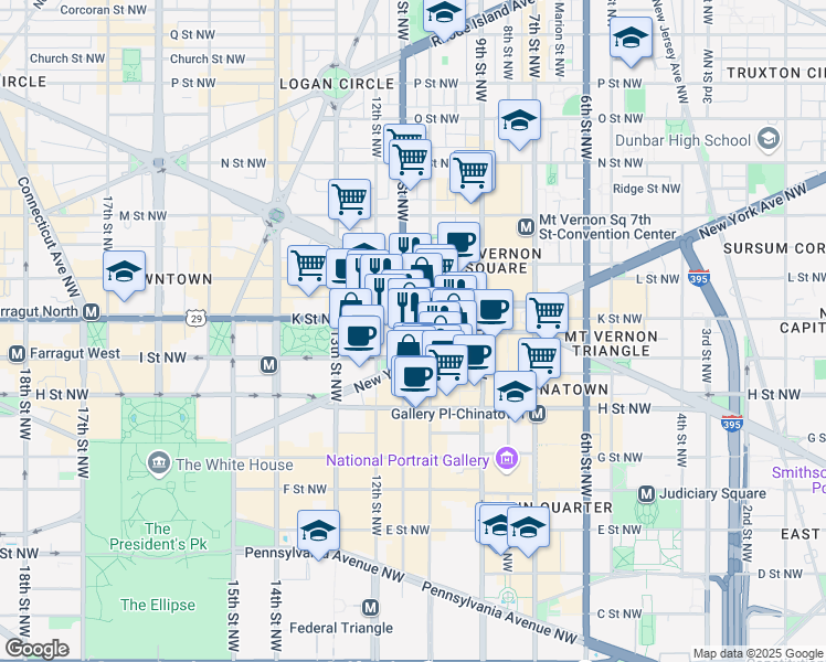 map of restaurants, bars, coffee shops, grocery stores, and more near 101 Independence Avenue Southeast in Washington