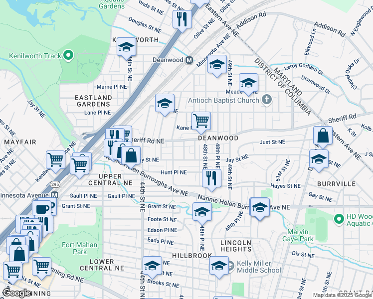 map of restaurants, bars, coffee shops, grocery stores, and more near 919 47th Street Northeast in Washington