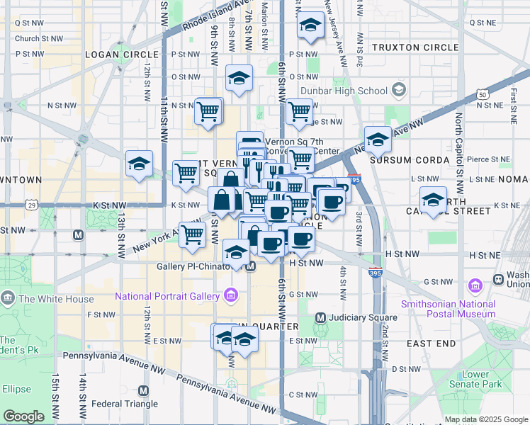 map of restaurants, bars, coffee shops, grocery stores, and more near 101 Independence Avenue Southeast in Washington