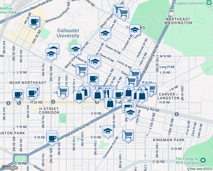map of restaurants, bars, coffee shops, grocery stores, and more near 101 Independence Avenue Southeast in Washington