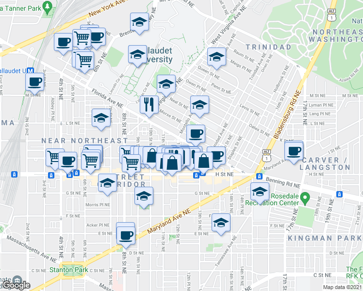 map of restaurants, bars, coffee shops, grocery stores, and more near 101 Independence Avenue Southeast in Washington