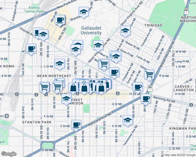 map of restaurants, bars, coffee shops, grocery stores, and more near 101 Independence Avenue Southeast in Washington