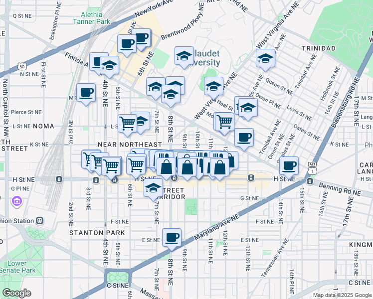 map of restaurants, bars, coffee shops, grocery stores, and more near 101 Independence Avenue Southeast in Washington