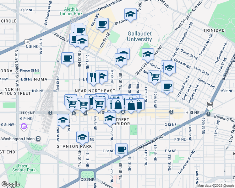 map of restaurants, bars, coffee shops, grocery stores, and more near 101 Independence Avenue Southeast in Washington