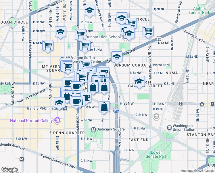 map of restaurants, bars, coffee shops, grocery stores, and more near 101 Independence Avenue Southeast in Washington