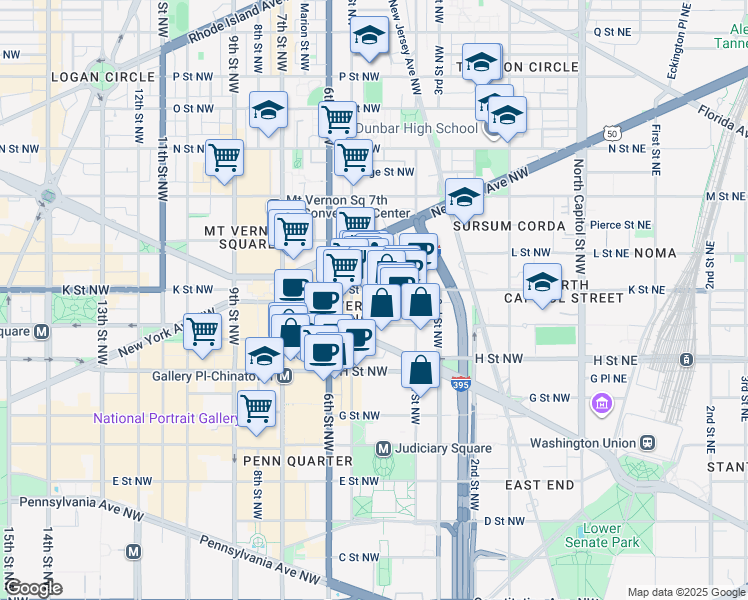 map of restaurants, bars, coffee shops, grocery stores, and more near 101 Independence Avenue Southeast in Washington