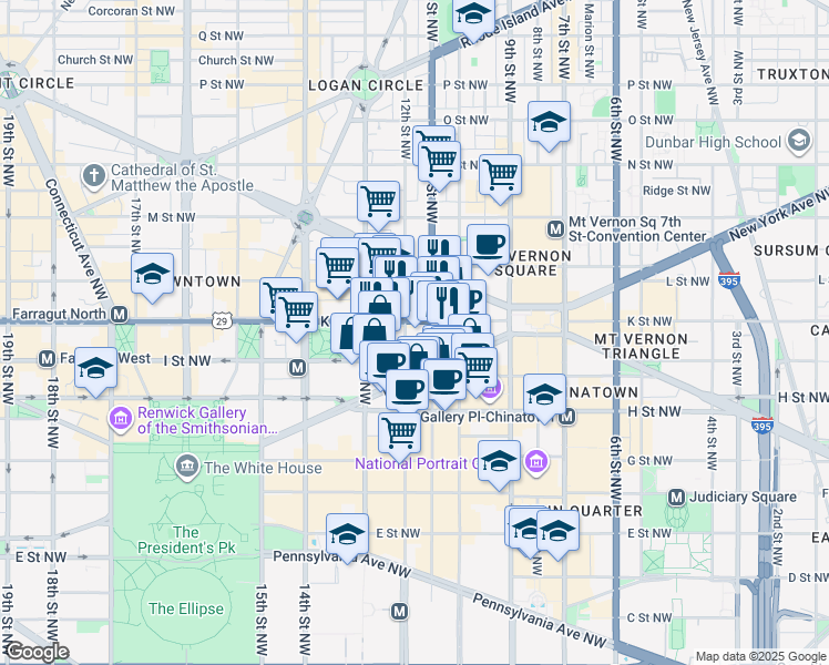 map of restaurants, bars, coffee shops, grocery stores, and more near 101 Independence Avenue Southeast in Washington