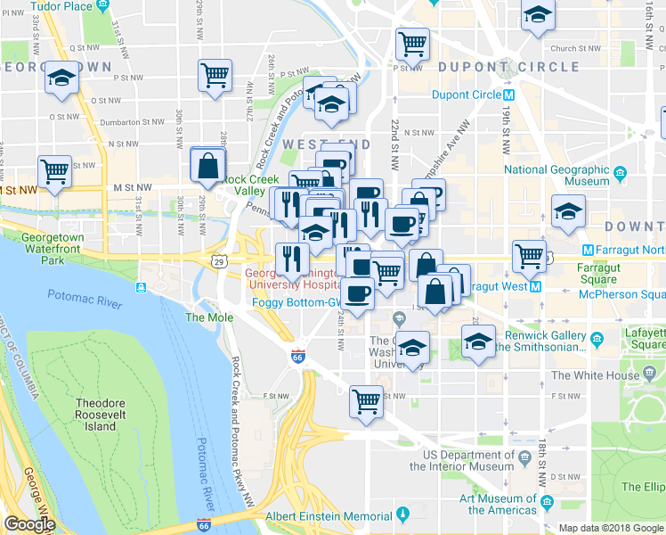 map of restaurants, bars, coffee shops, grocery stores, and more near 101 Independence Avenue Southeast in Washington