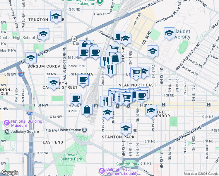 map of restaurants, bars, coffee shops, grocery stores, and more near 231 K Street Northeast in Washington