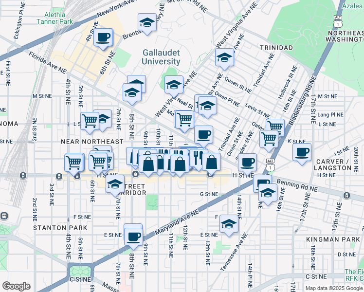 map of restaurants, bars, coffee shops, grocery stores, and more near 101 Independence Avenue Southeast in Washington