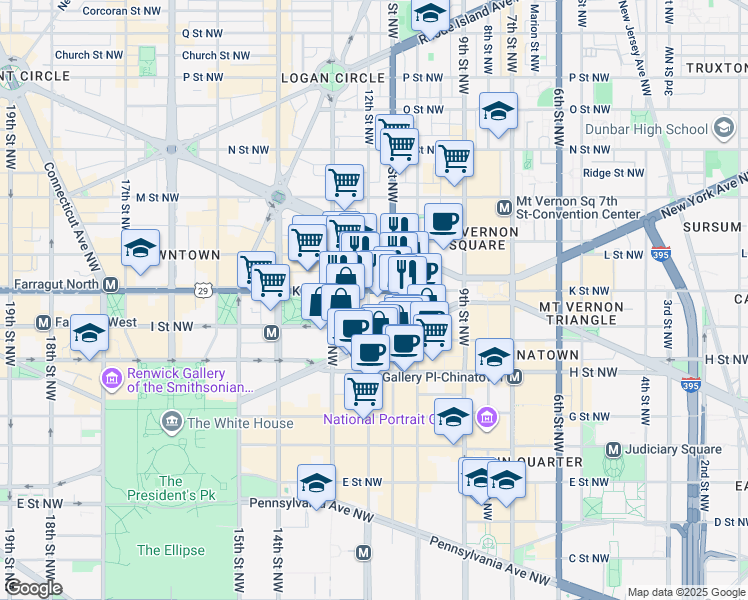 map of restaurants, bars, coffee shops, grocery stores, and more near 101 Independence Avenue Southeast in Washington