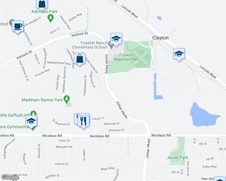 map of restaurants, bars, coffee shops, grocery stores, and more near 2609 Las Palomas Loop in Lincoln