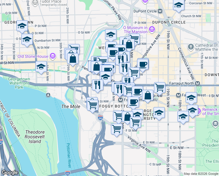 map of restaurants, bars, coffee shops, grocery stores, and more near 101 Independence Avenue Southeast in Washington