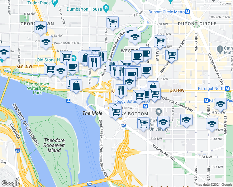 map of restaurants, bars, coffee shops, grocery stores, and more near 955 26th Street Northwest in Washington