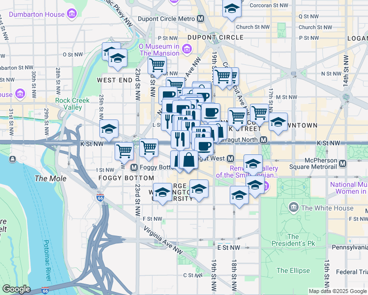 map of restaurants, bars, coffee shops, grocery stores, and more near 101 Independence Avenue Southeast in Washington