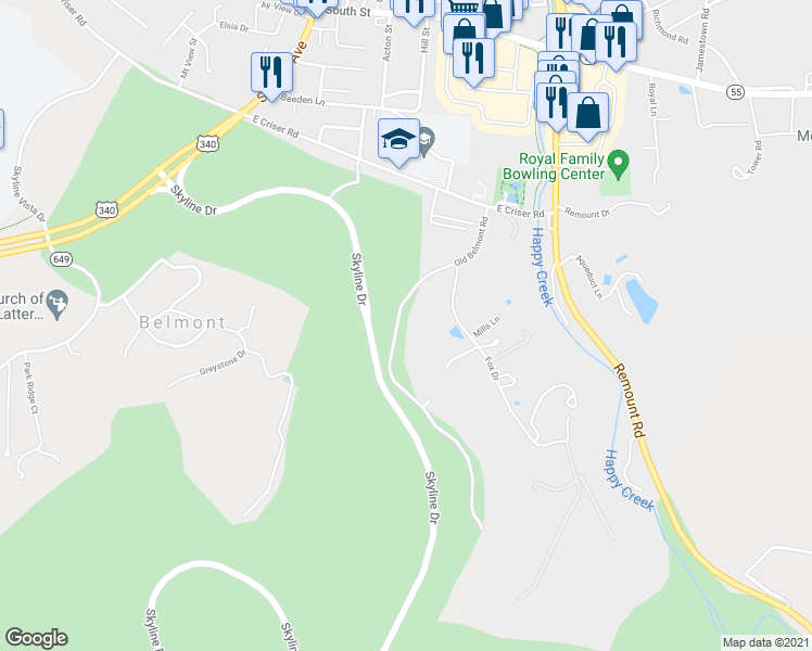 map of restaurants, bars, coffee shops, grocery stores, and more near 678 Old Belmont Road in Front Royal