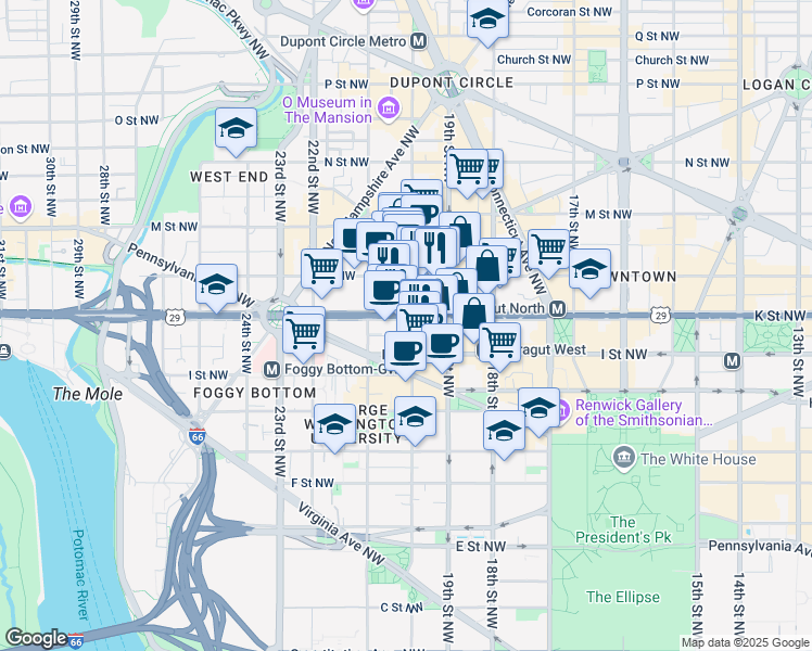 map of restaurants, bars, coffee shops, grocery stores, and more near 101 Independence Avenue Southeast in Washington