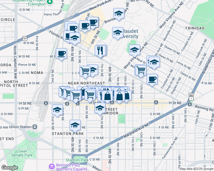 map of restaurants, bars, coffee shops, grocery stores, and more near 101 Independence Avenue Southeast in Washington