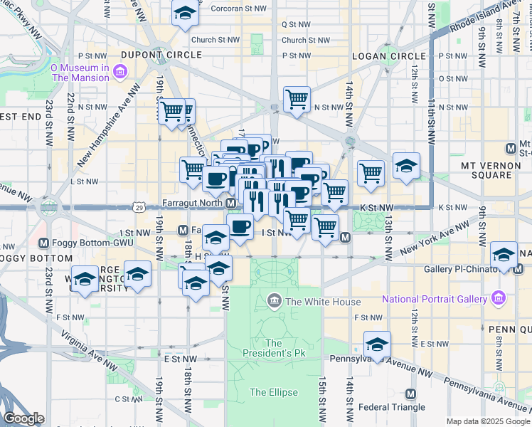 map of restaurants, bars, coffee shops, grocery stores, and more near 101 Independence Avenue Southeast in Washington