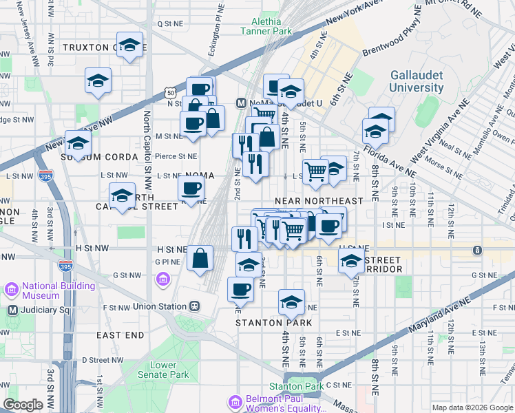map of restaurants, bars, coffee shops, grocery stores, and more near 101 Independence Avenue Southeast in Washington