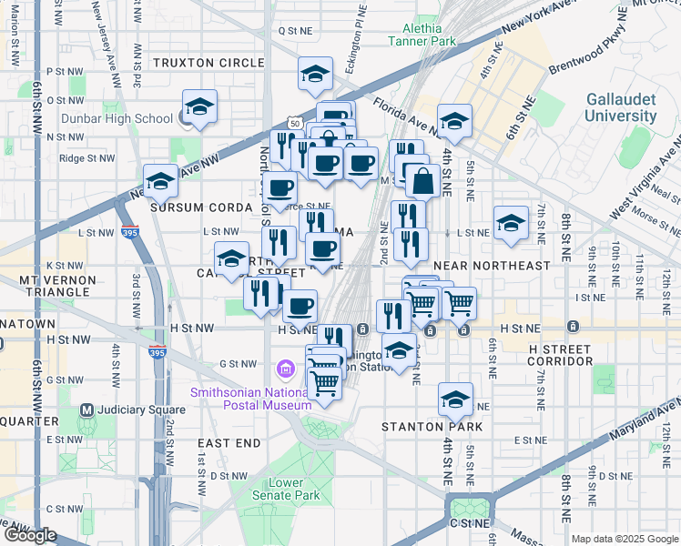 map of restaurants, bars, coffee shops, grocery stores, and more near 101 Independence Avenue Southeast in Washington