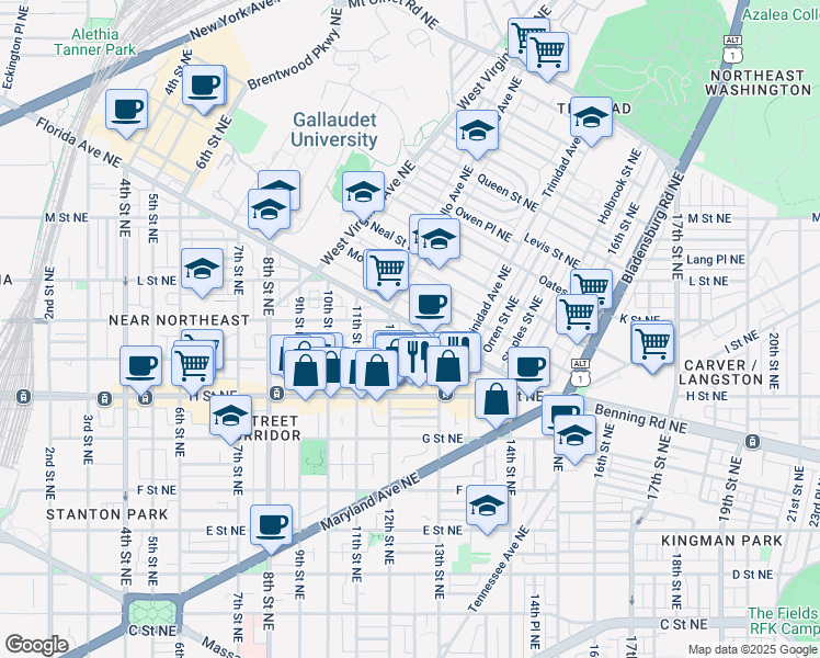 map of restaurants, bars, coffee shops, grocery stores, and more near 101 Independence Avenue Southeast in Washington