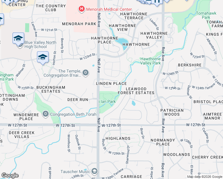 map of restaurants, bars, coffee shops, grocery stores, and more near 5303 West 124th Court in Leawood