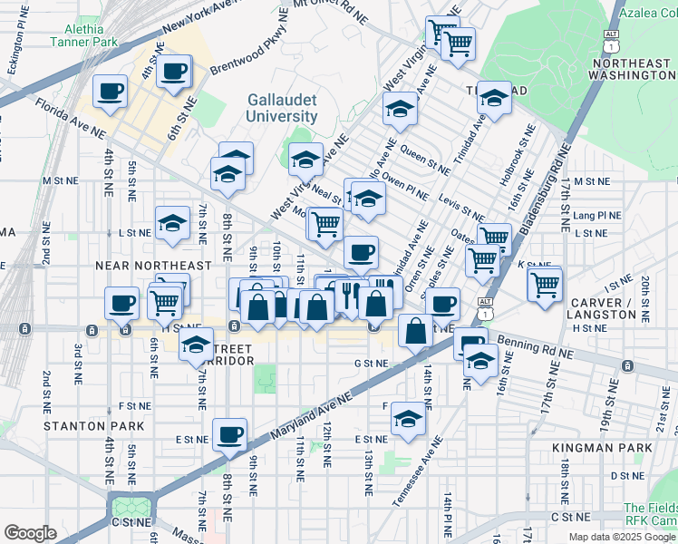 map of restaurants, bars, coffee shops, grocery stores, and more near 101 Independence Avenue Southeast in Washington