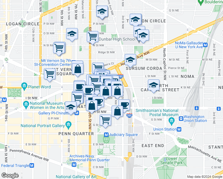 map of restaurants, bars, coffee shops, grocery stores, and more near 101 Independence Avenue Southeast in Washington