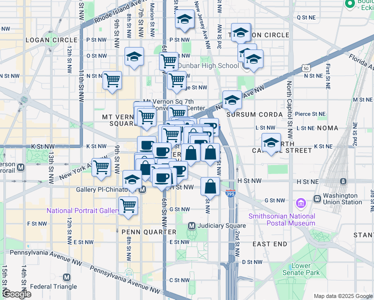 map of restaurants, bars, coffee shops, grocery stores, and more near 101 Independence Avenue Southeast in Washington