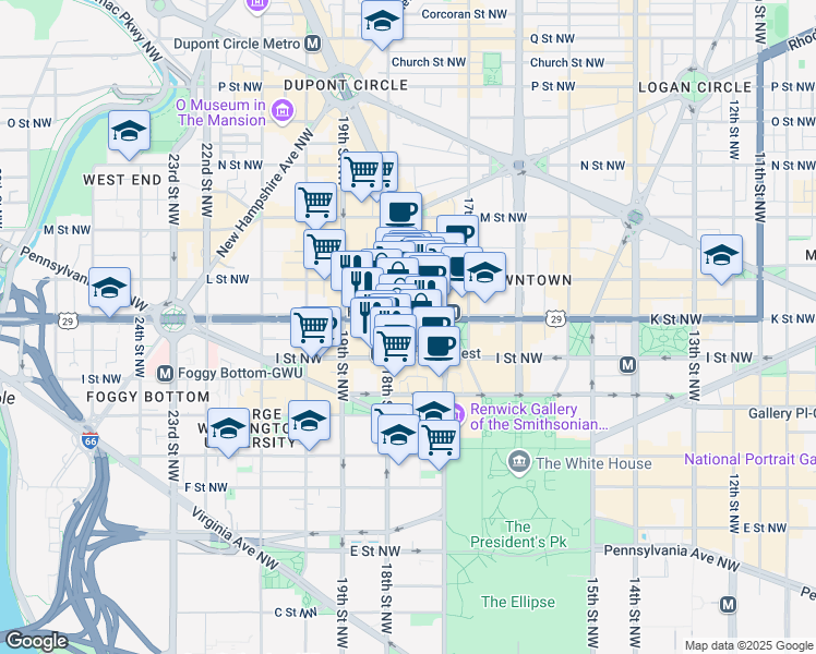 map of restaurants, bars, coffee shops, grocery stores, and more near 101 Independence Avenue Southeast in Washington