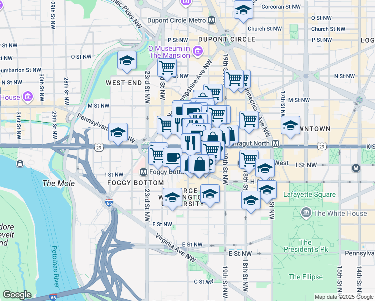 map of restaurants, bars, coffee shops, grocery stores, and more near 101 Independence Avenue Southeast in Washington