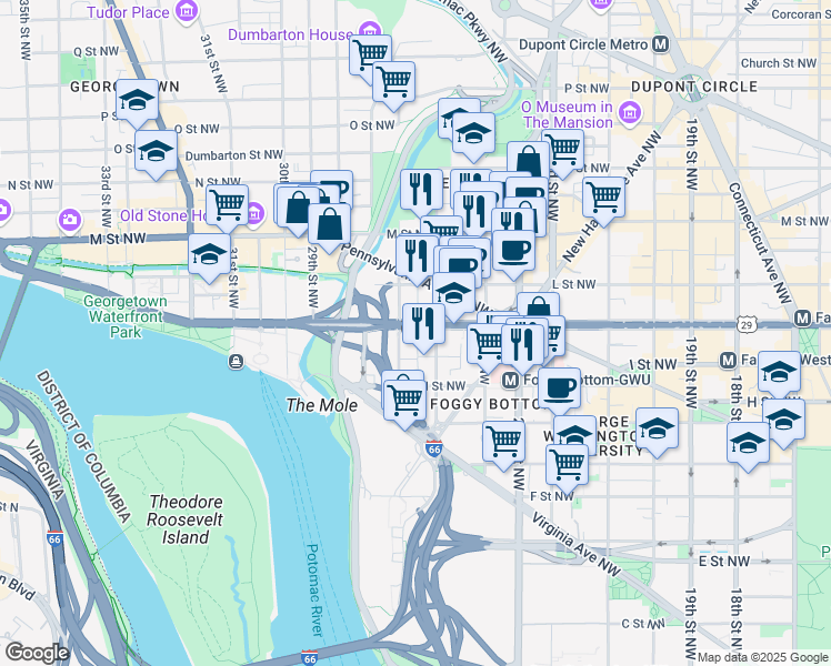map of restaurants, bars, coffee shops, grocery stores, and more near 101 Independence Avenue Southeast in Washington