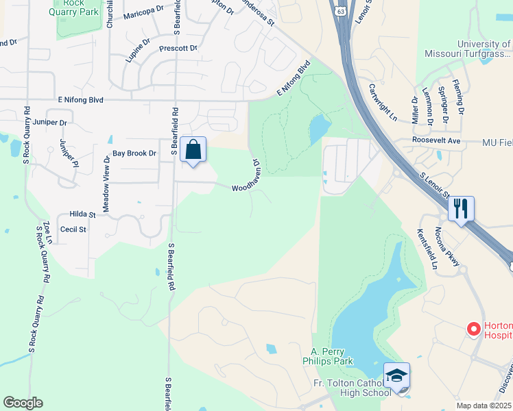 map of restaurants, bars, coffee shops, grocery stores, and more near 4200 South Bearfield Road in Columbia