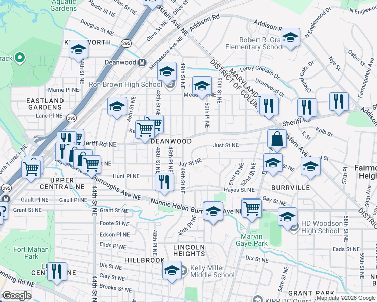 map of restaurants, bars, coffee shops, grocery stores, and more near 101 Independence Avenue Southeast in Washington