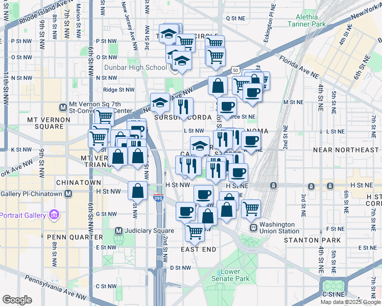 map of restaurants, bars, coffee shops, grocery stores, and more near 72 K Street Northwest in Washington