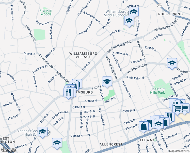 map of restaurants, bars, coffee shops, grocery stores, and more near 3260 North Ohio Street in Arlington
