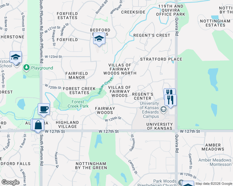 map of restaurants, bars, coffee shops, grocery stores, and more near 12437 Westgate Street in Overland Park