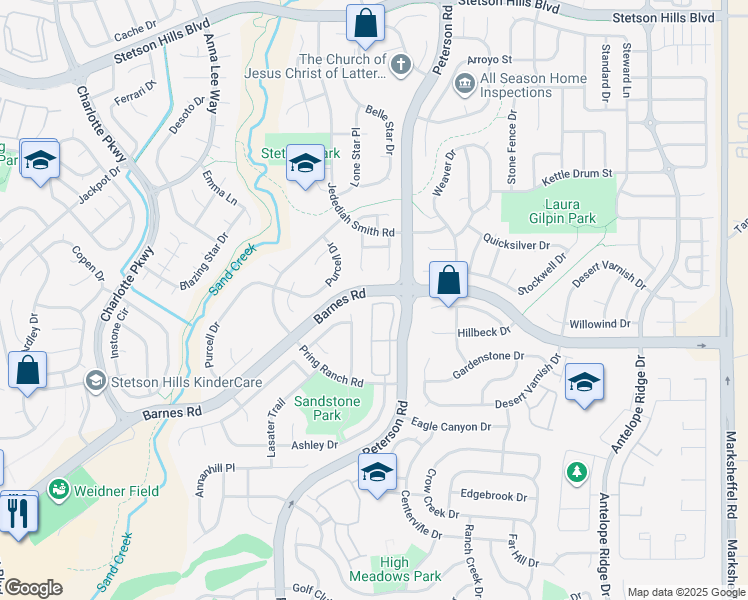 map of restaurants, bars, coffee shops, grocery stores, and more near 4799 Kerry Lynn View in Colorado Springs