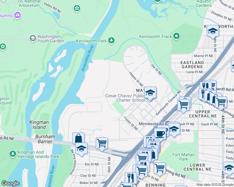 map of restaurants, bars, coffee shops, grocery stores, and more near 101 Independence Avenue Southeast in Washington