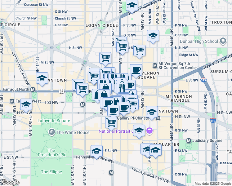 map of restaurants, bars, coffee shops, grocery stores, and more near 101 Independence Avenue Southeast in Washington