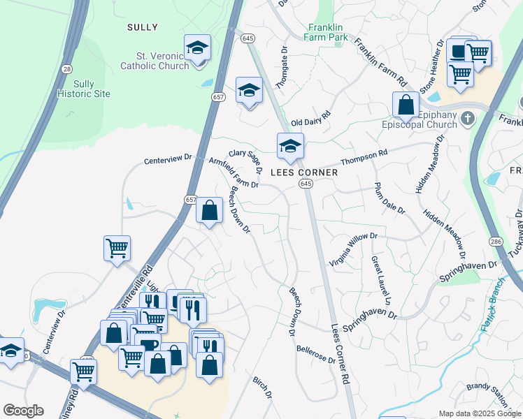map of restaurants, bars, coffee shops, grocery stores, and more near 13623 Old Chatwood Place in Chantilly