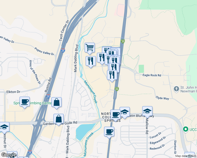 map of restaurants, bars, coffee shops, grocery stores, and more near 4910 North Nevada Avenue in Colorado Springs