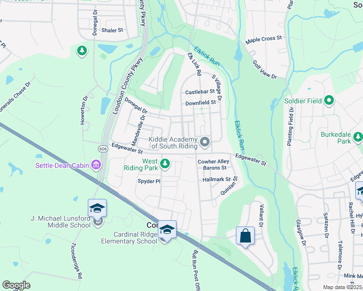 map of restaurants, bars, coffee shops, grocery stores, and more near 25862 Commons Square in Chantilly