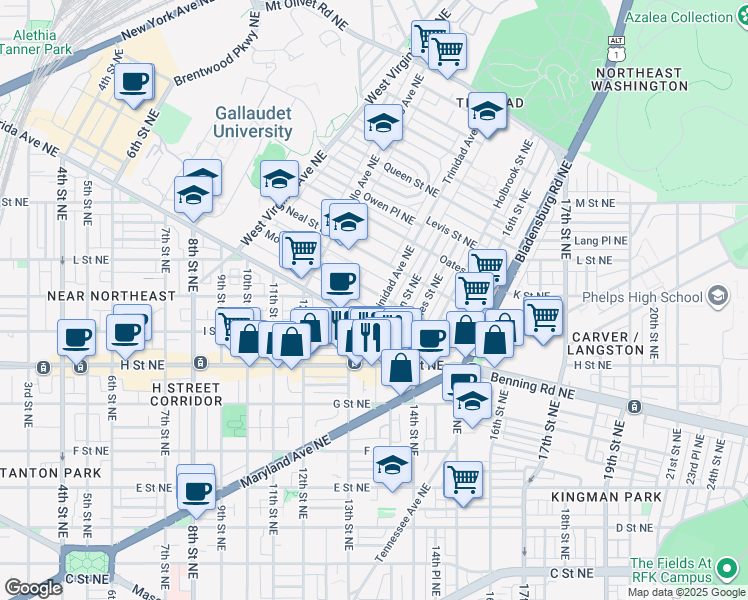 map of restaurants, bars, coffee shops, grocery stores, and more near 101 Independence Avenue Southeast in Washington