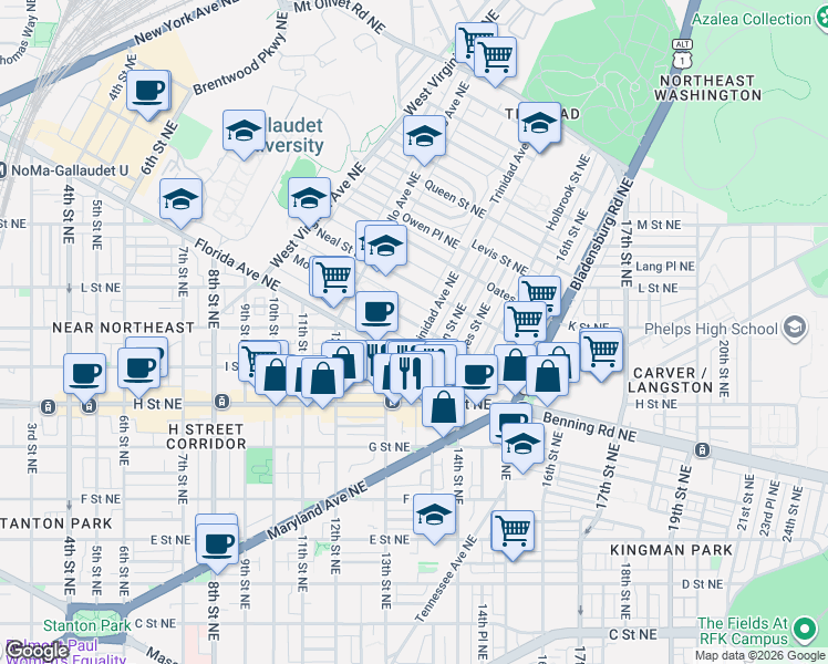 map of restaurants, bars, coffee shops, grocery stores, and more near 101 Independence Avenue Southeast in Washington