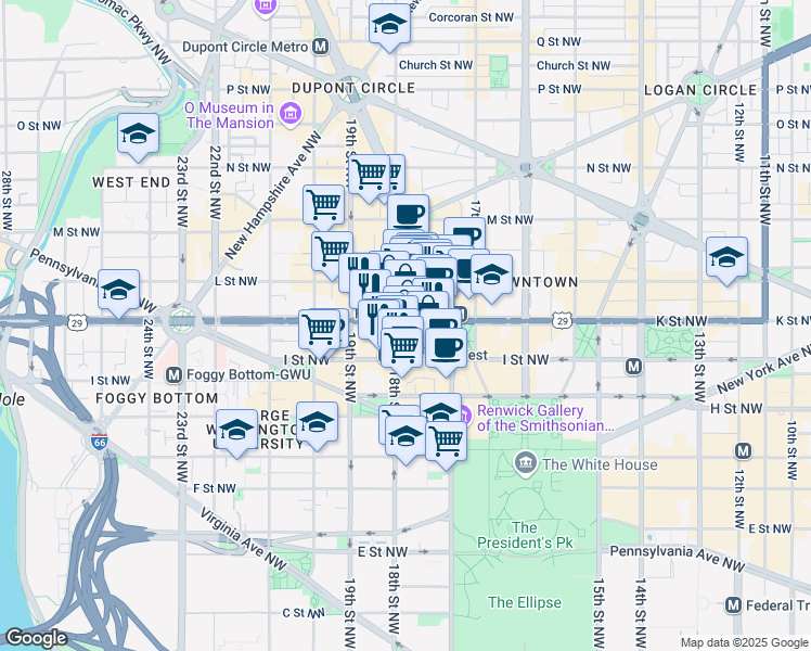 map of restaurants, bars, coffee shops, grocery stores, and more near 101 Independence Avenue Southeast in Washington